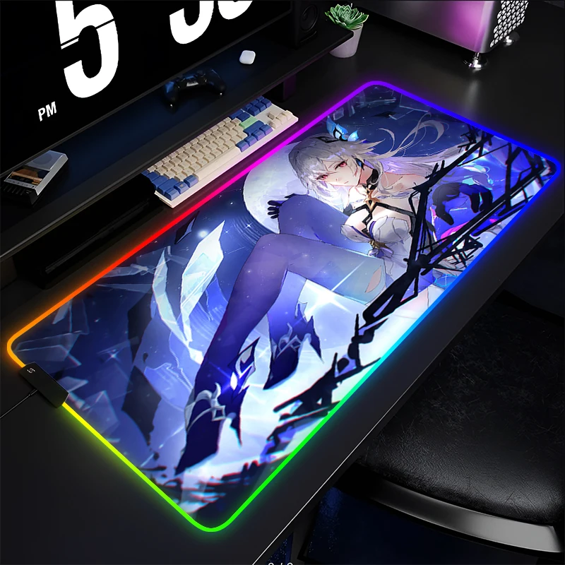 

RGB Mouse Pad Anime Gaming Accessories Mousepad Gamer LED PC Computer Genshin Impact Skirk Keyboard Pad Sexy Girl Desk Mouse Mat