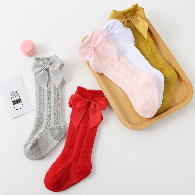 Chaussettes Lolita en coton avec nœud pour bébé, 15 paires, chaussettes longues pour nouveau-né, collection printemps automne hiver