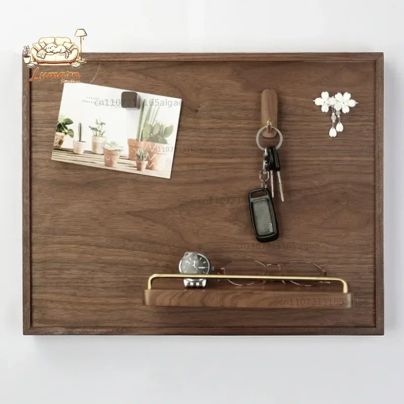 Wall-Mounted Storage Holder with Key Hook Walnut Wood Electric Meter Box Cover Decorative Rack Living Room Elegant Organization view 4
