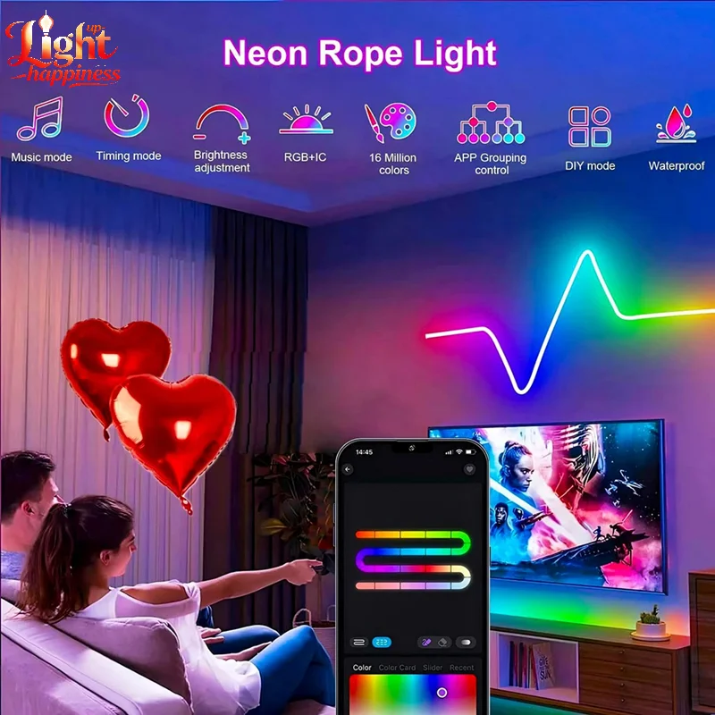 360 Degree Round Reticulate Neon Led Strip With Remote Control Rgb Nylon Flexible Dream Colorful Rope Light Ambient Lighting