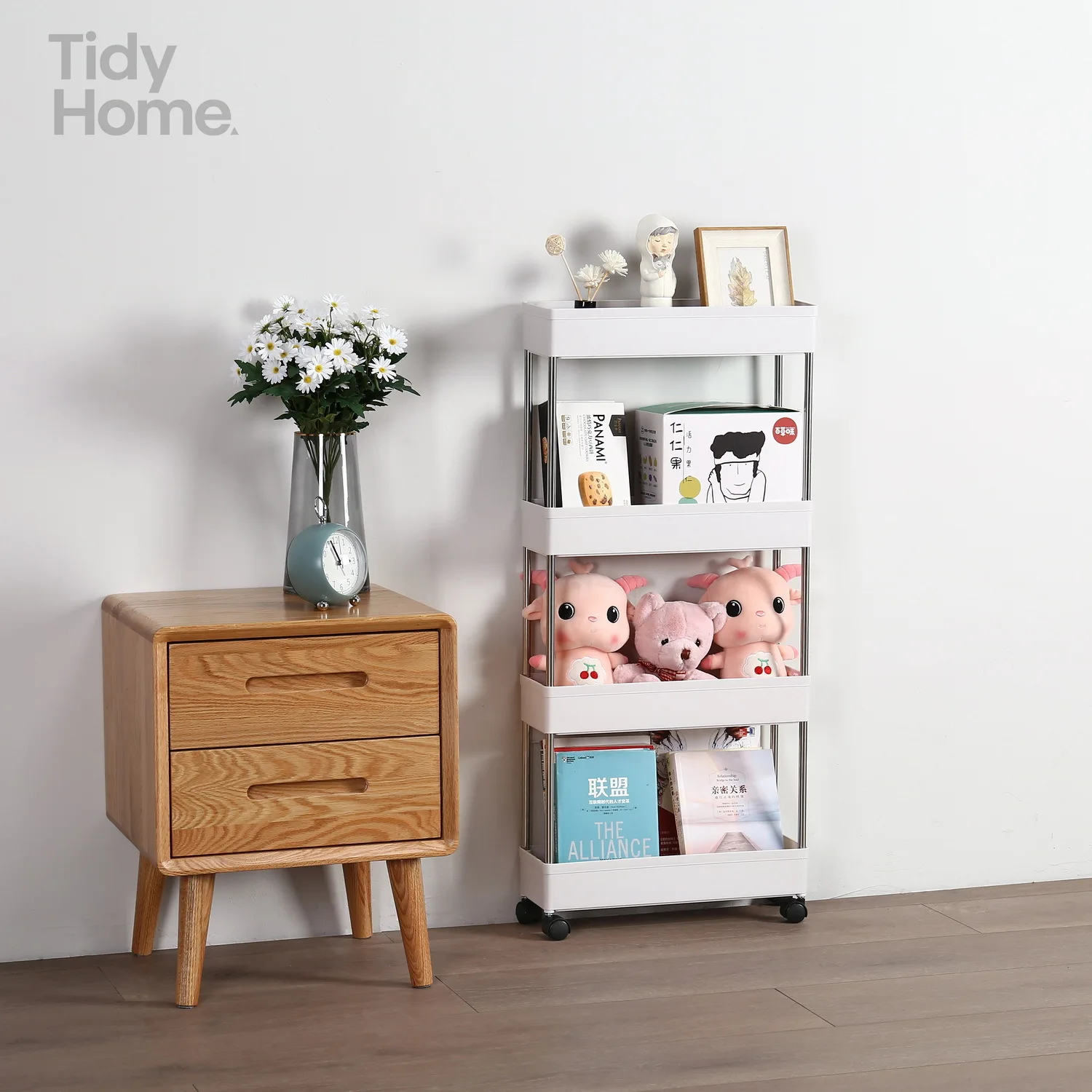 

Mobile 4-Layer Multi-functional Slim Storage Cart,Large capacity,Suitable for Kitchen, Bathroom, Laundry Room Narrow Place,White
