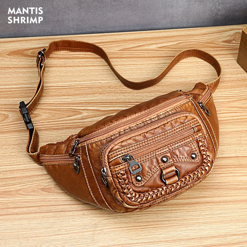 

Waist PU Leather Bag Woman Belt Bags Women Brand Waist Bag for Men Vintage Pillow Belly Packets Washed Leather Unisex Phone Bag