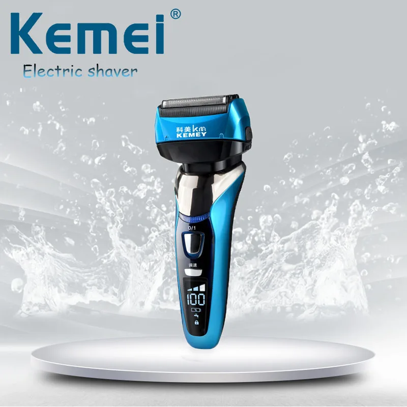Kemei KM-8150 الرطب الجاف 3 سرعة قابلة للشحن ماكينة حلاقة كهربائية للرجال اللحية الحلاقة الكهربائية الوجه آلة الحلاقة 4 شفرة النظام