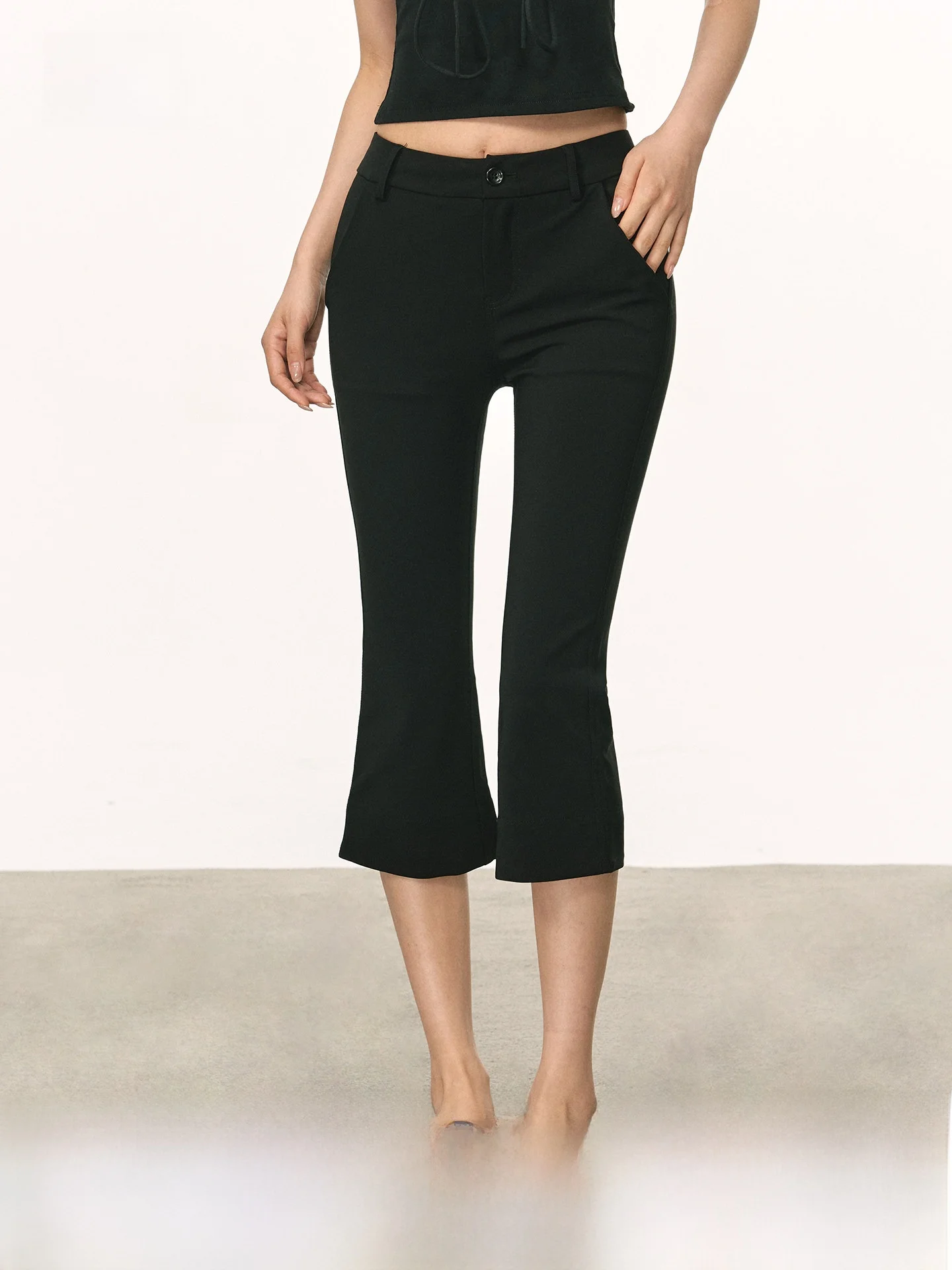 

Женские летние тонкие джинсы-капри Anna Aneae с низкой посадкой, черные, эластичные, универсальные, для похудения