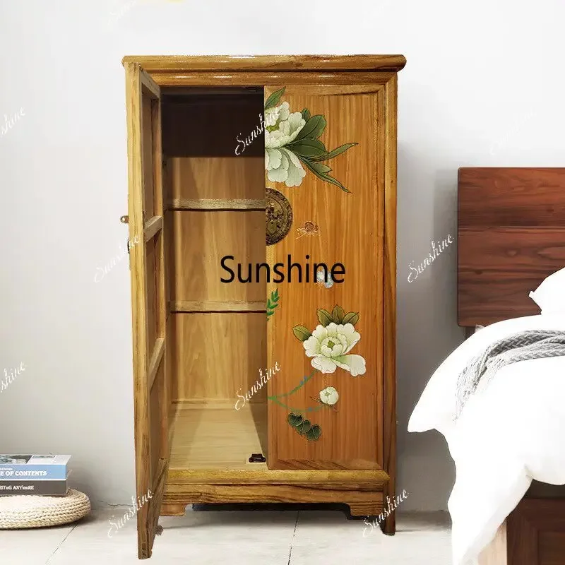 Chinese retro painted custom home bedroom solid wood light luxury storage wardrobe