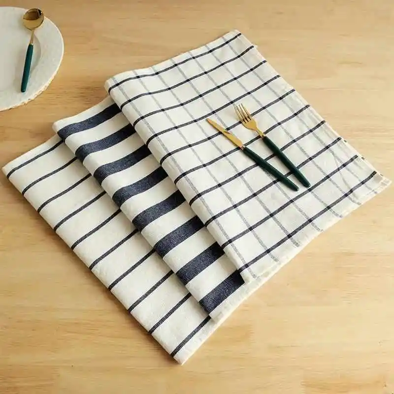 New Modern Simple Style Cotton Kitchen Towel Table Mat Mediterranean Blue Fabric Napkin Tea Towel Square Grid Home Textile