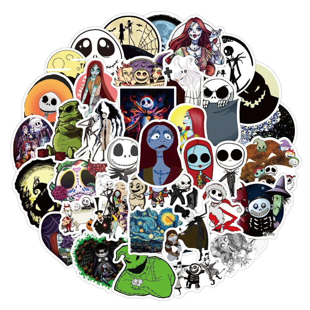 

50PCS The Nightmare Before Christmas Toy Stickers Jack Skellingtone Anime Decals DIY Phone Laptop Skateboard Stiker Decor Funny