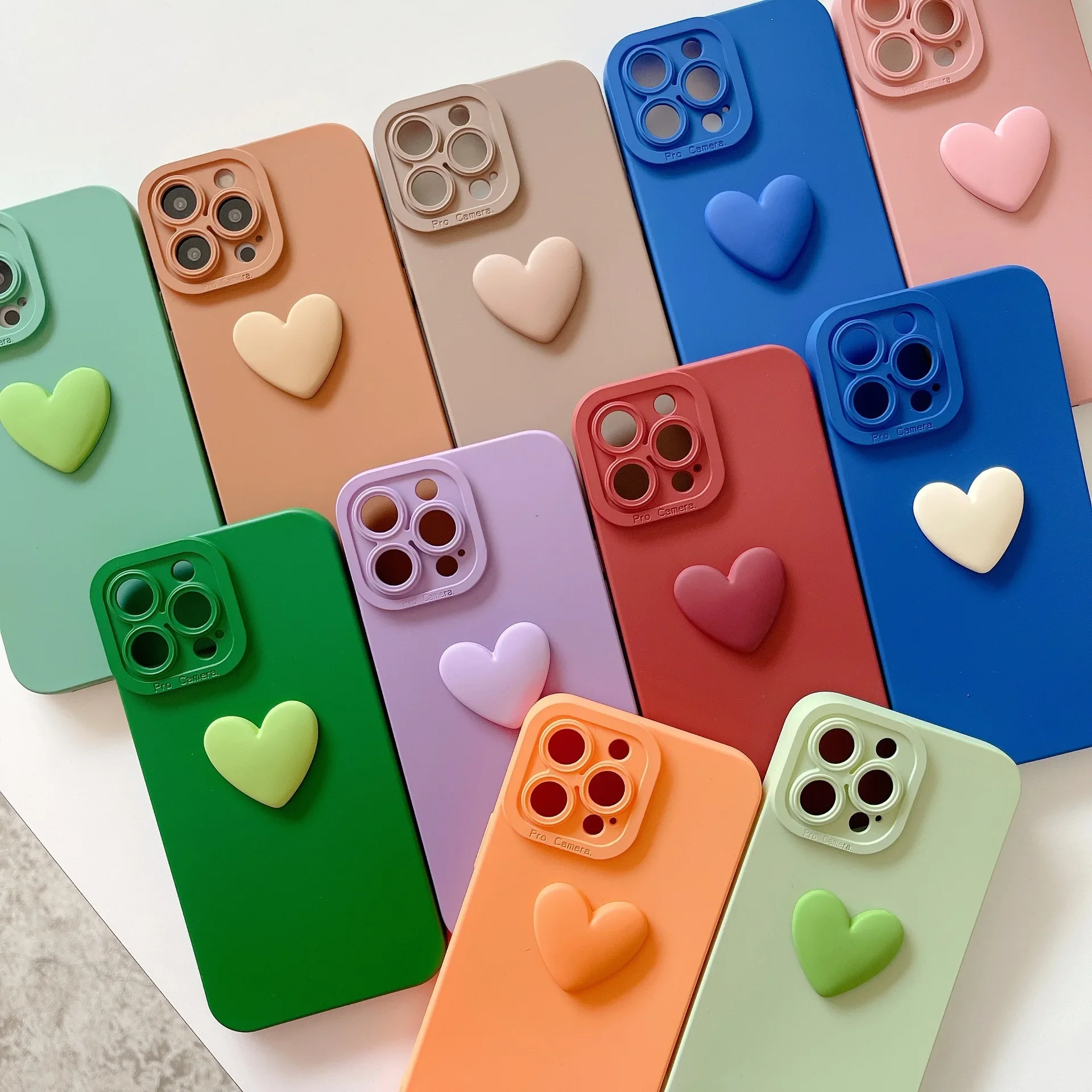 Cute INS 3D Love Heart Silicone Phone Case For iPhone 11 12 13 14 15 Pro Max XS XR 7 8 Plus Shockproof Candy Protective Cover