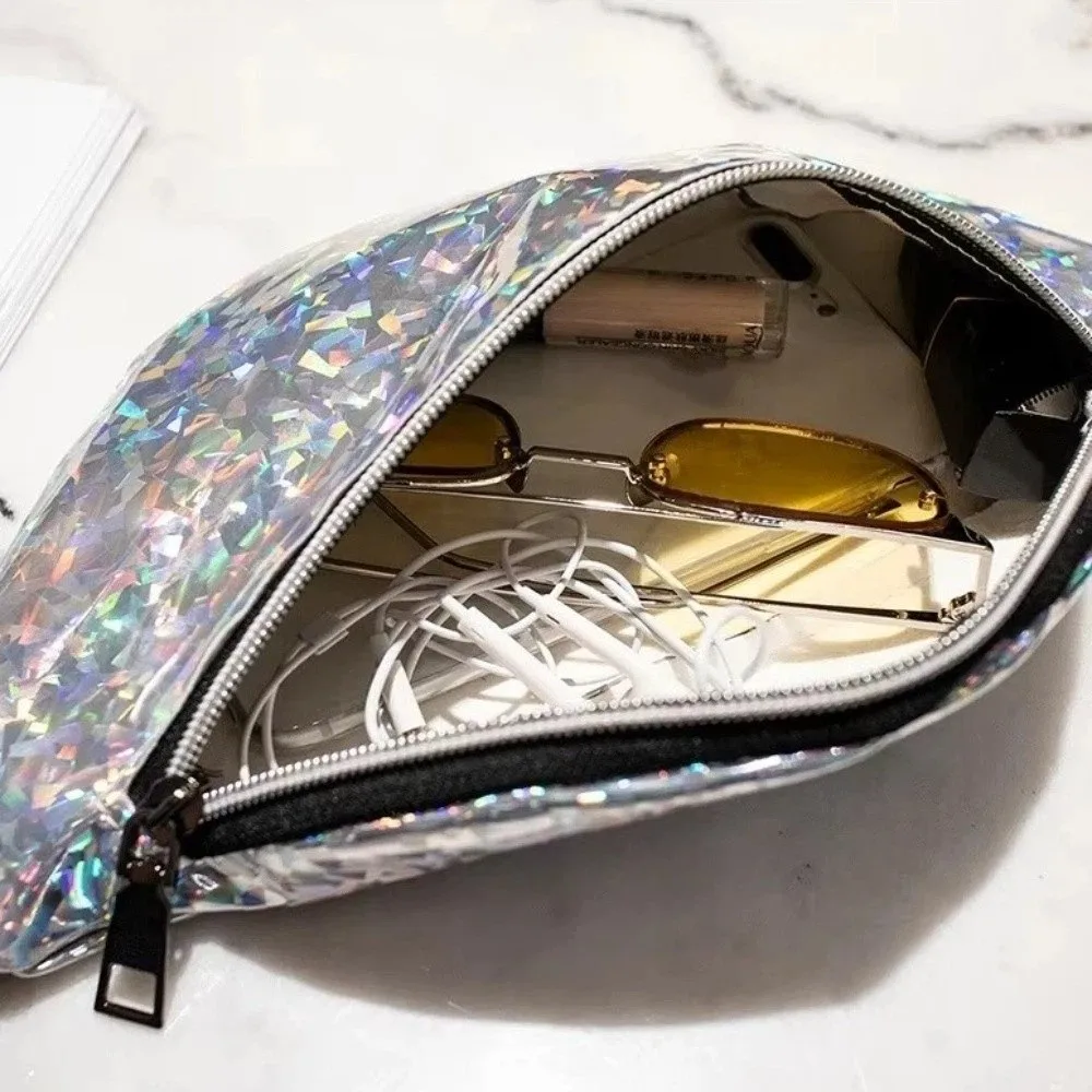 Cool Elegant Laser Fanny Pack Dazzling Colours Hip Holographic Belt Bag Large Capacity Nylon Hip Bag Summer