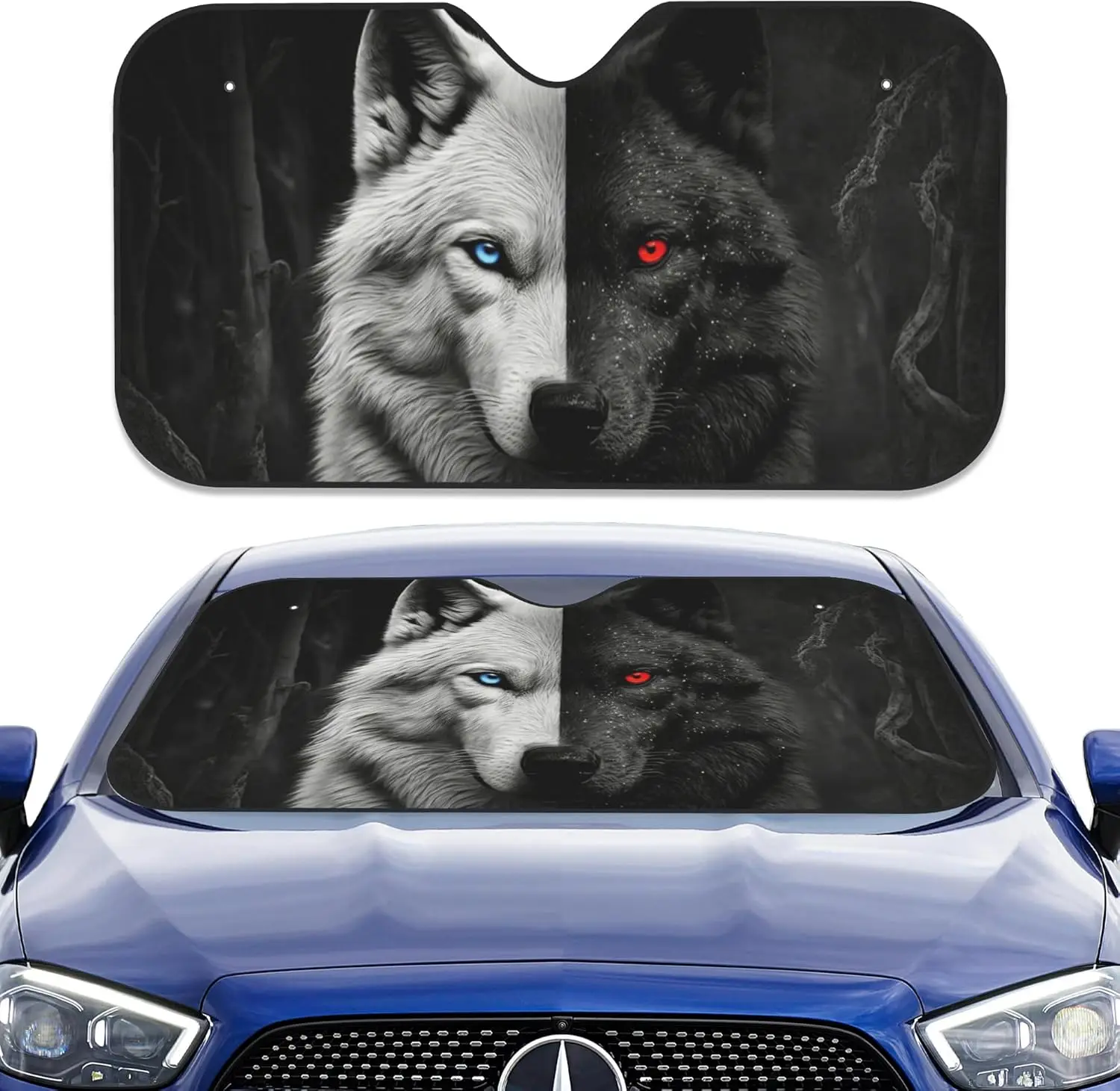 

Car Windshield Sun Sha,White Black Wolf Head Front Windshield Sun Sha,Blue Red Wolf Eyes Windshield Sunsha Sun Heat UV Ray
