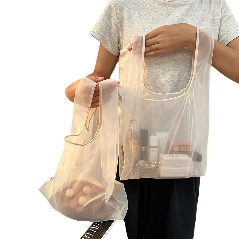 1 Stück hochwertige Organza-Tragetasche, mehrfarbig, große Kapazität, Einkaufstasche, Stofftasche zur Aufbewahrung, Einkaufstasche – Detail 6