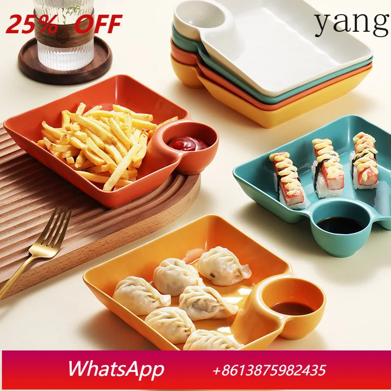 LMM solid color square dumpling plate with dipping dish potato chips sushi plate