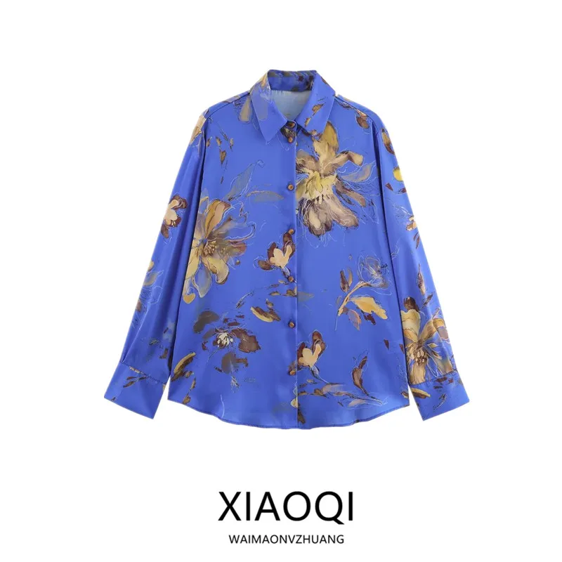 

Женское шелковое атласное платье с цветочным принтом Ele, длинное платье свободного кроя на пуговицах, осень 2021, модный тренд