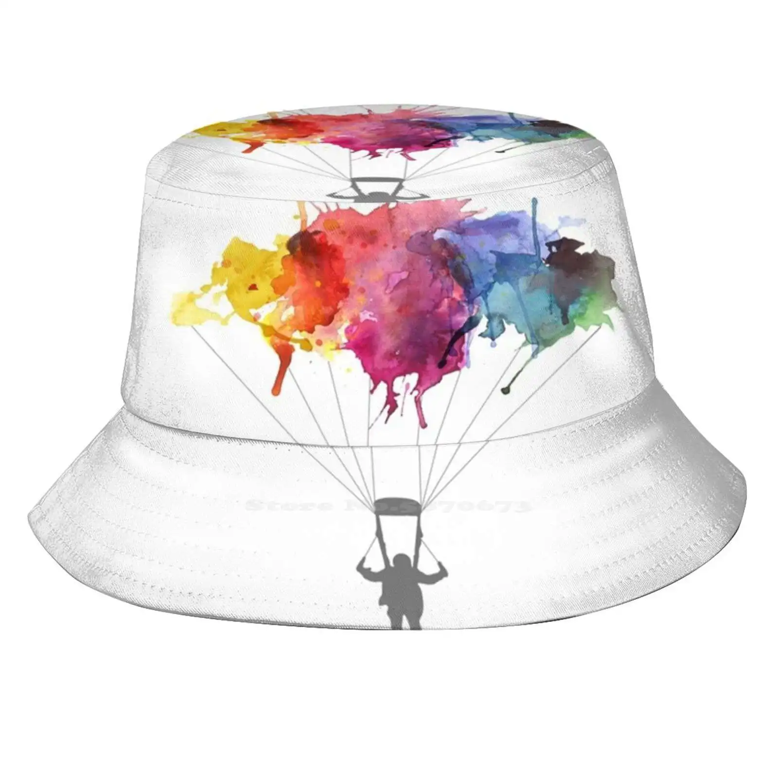 , Skydiver Parachute , Parachuting. Watercolor Illustration Unisex Fisherman Hats Cap Parachuting Skydiver Watercolor