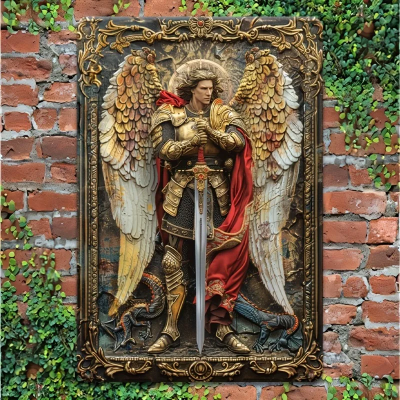 Vintage Archangel Michael Aluminum Sign, Retro Wall Art for Home, Office, Cafe & Garden Decor, Decorative Wall Poster