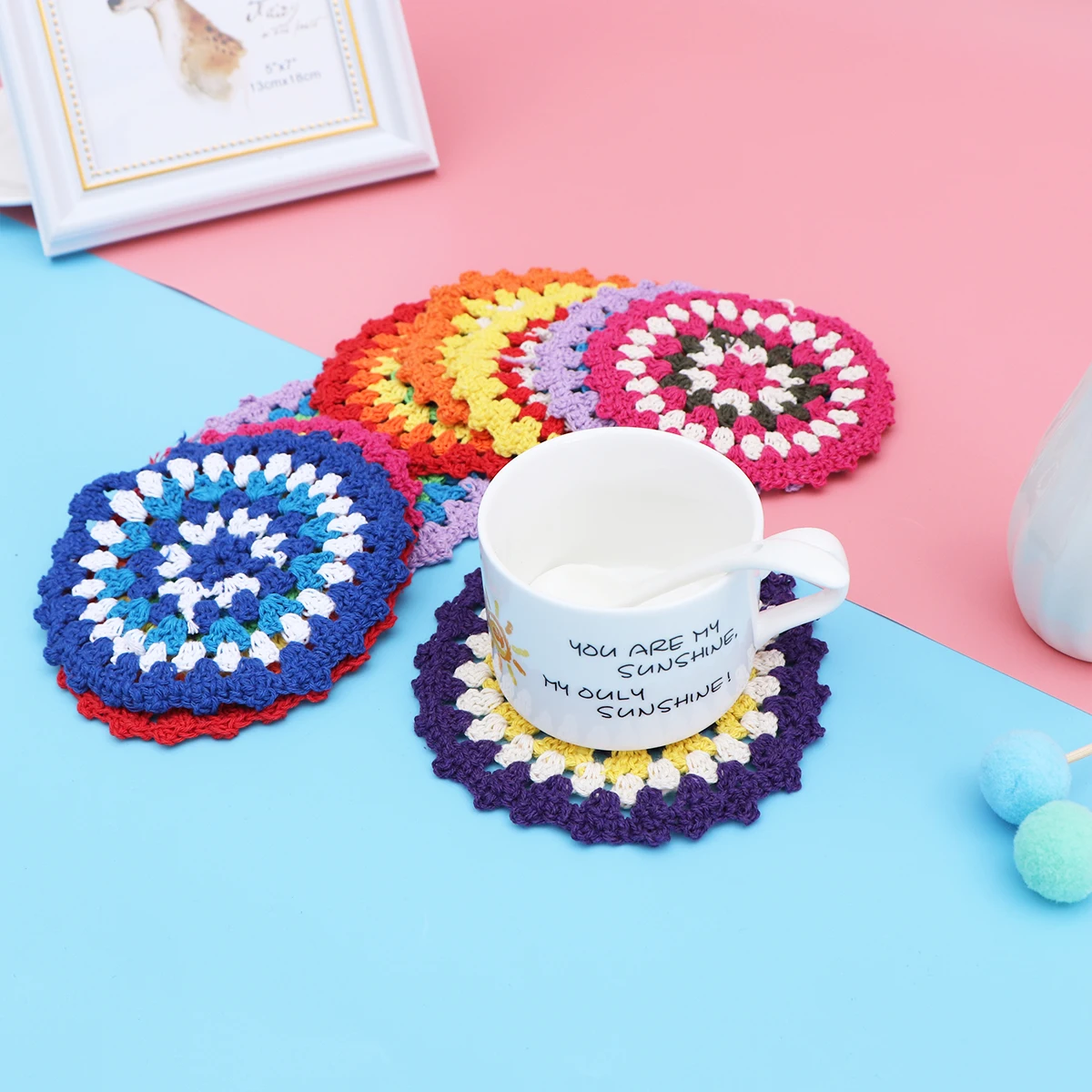

10Pcs Handmade Round Crochet Placemats Cotton Set Vintage Mug Pads Happy Dining Atmosphere