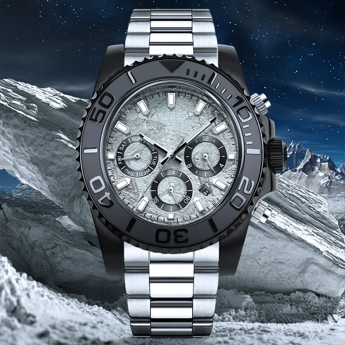 Black Yacht Design Style Case with Sapphire Crystal Water Resistant for NH35 Nh36 Nh34 Automatic Mechanical Movement Watch Case image 4