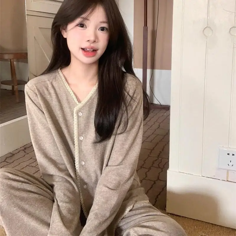 Fashionable Casual Women's Small Fragrant Style Pajama Autumn Long Sleeved Simple Korean Girls' Casual Autumn Home Clothing Set