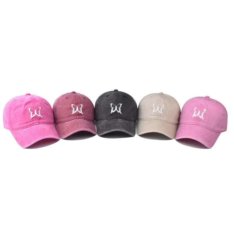 Cute Butterfly Embroidery Baseball Cap for Women Girl Pink Summer Cap Washed Cotton