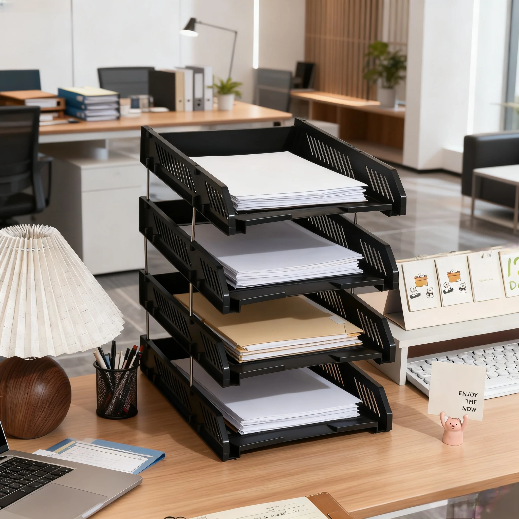 Four-Layer File Tray with Hollow File Compartments, Detachable Storage Rack, File Frame for Organizing Documents, Multi-Layer and Thickened