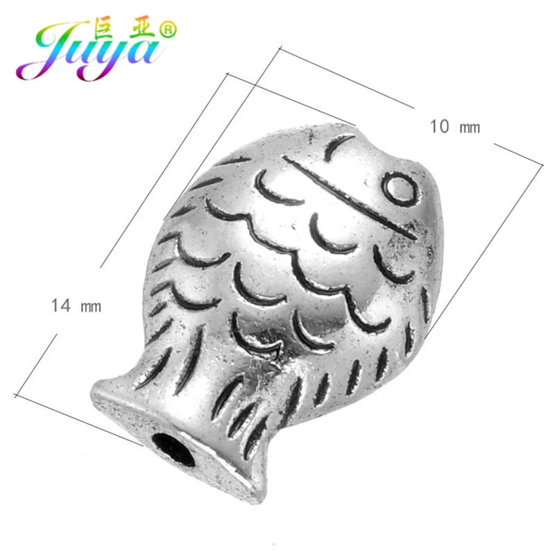 Juya 10Pcs/Lot Wholesale Tibetan Silver Plated Turkish Fish Charm Beads Accessories For Natural Stones Beadwork Jewelry Making