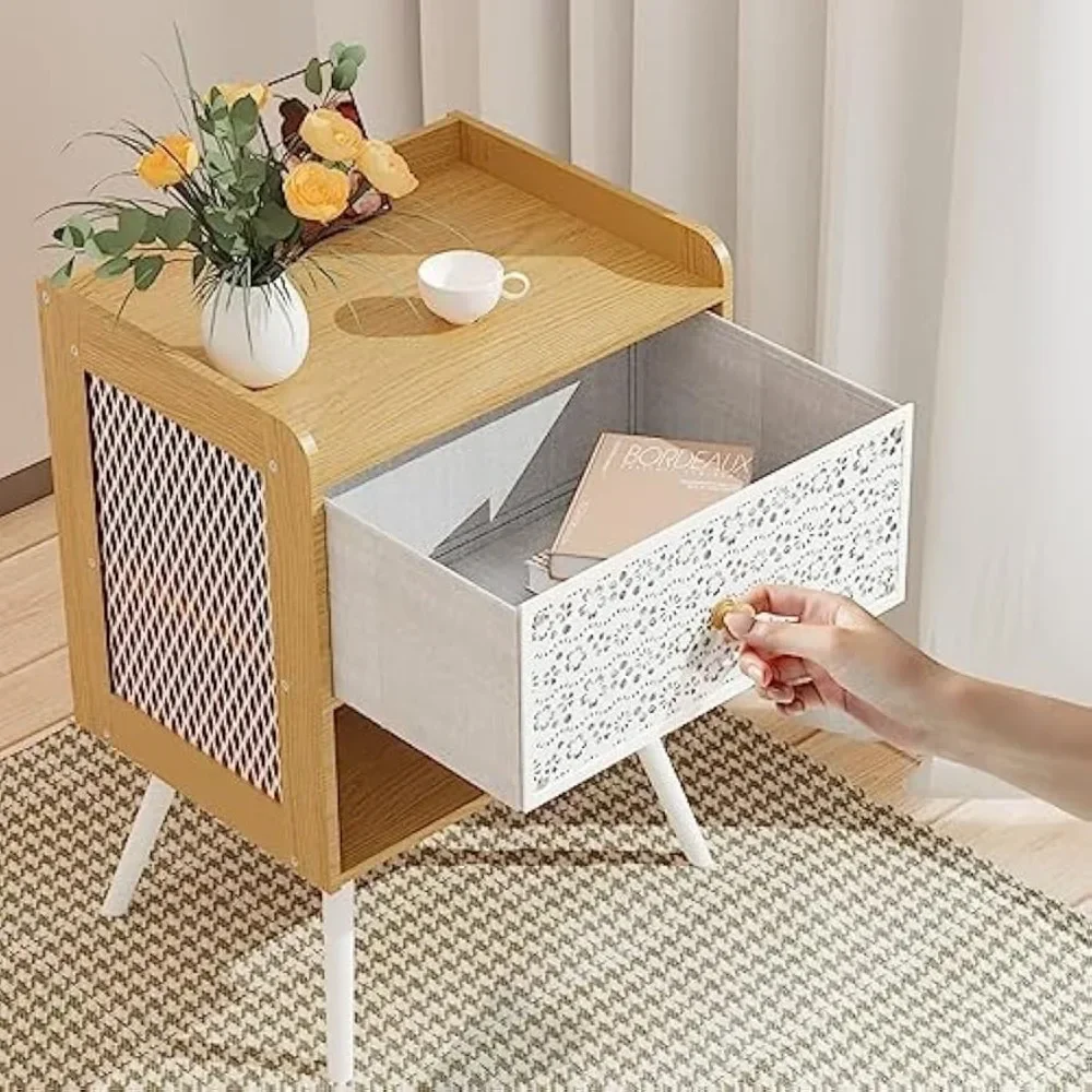 Nightstands com gaveta floral de metal ajustável, 2 camadas, mesa para quarto, mesa para quarto, Night Stand, conjunto de 2