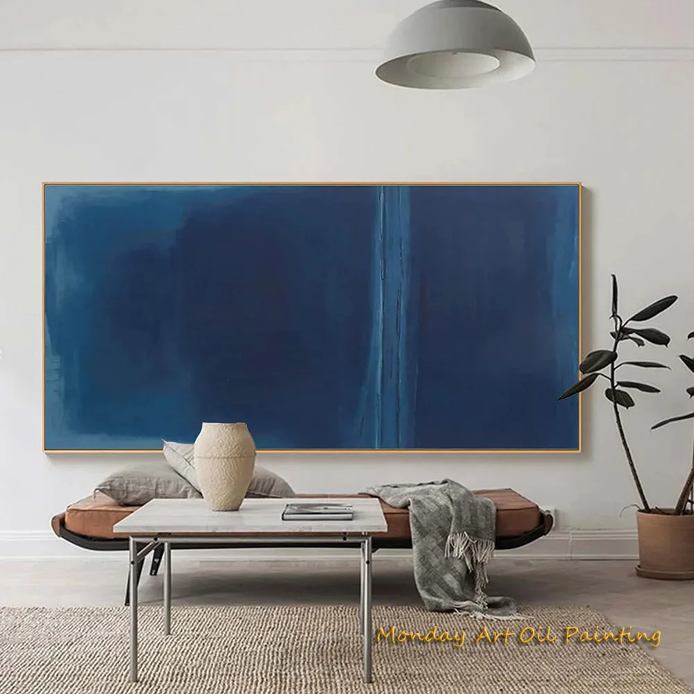 Hand Painted Oil Painting Large Contemporary Dark Blue Abstract Painting Modern Art For Home Decor Fedex Shipping Cost