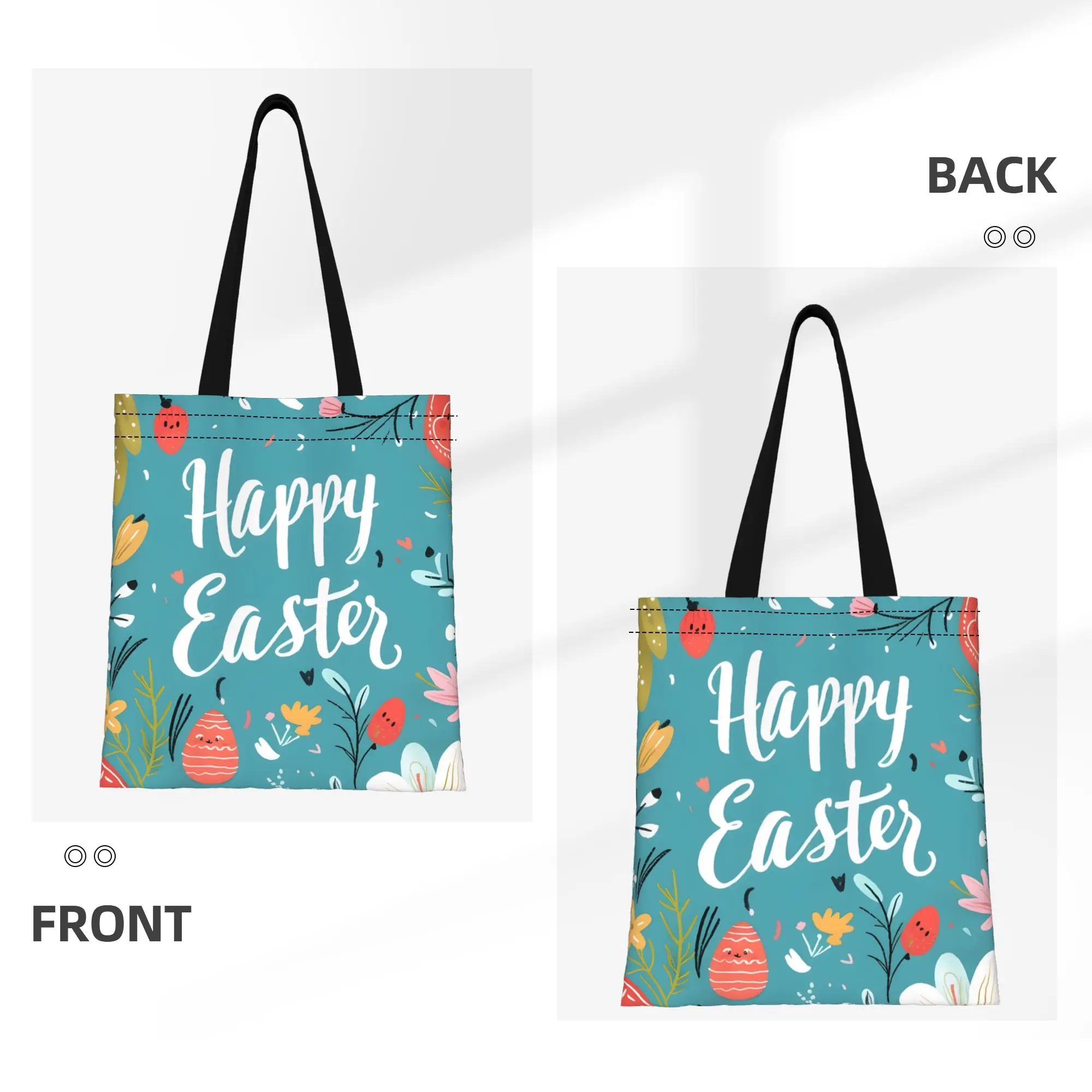 1PC Large Capacity Family Hunt Easter Bunny Vibes Canvas Tote Bag Foldable Chic Pattern No Closed Design