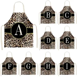 Leopard Letter Pattern Kitchen Apron Adult Ladies/Kids Sleeveless Cotton Linen Apron Cooking Waterproof Household Cleaning Tool