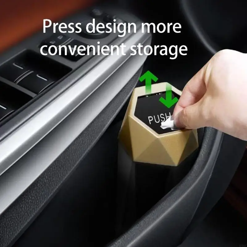Car Interior Small Trash Can Dustbin Garbage Bin Storage Case Bucket Push Lid New