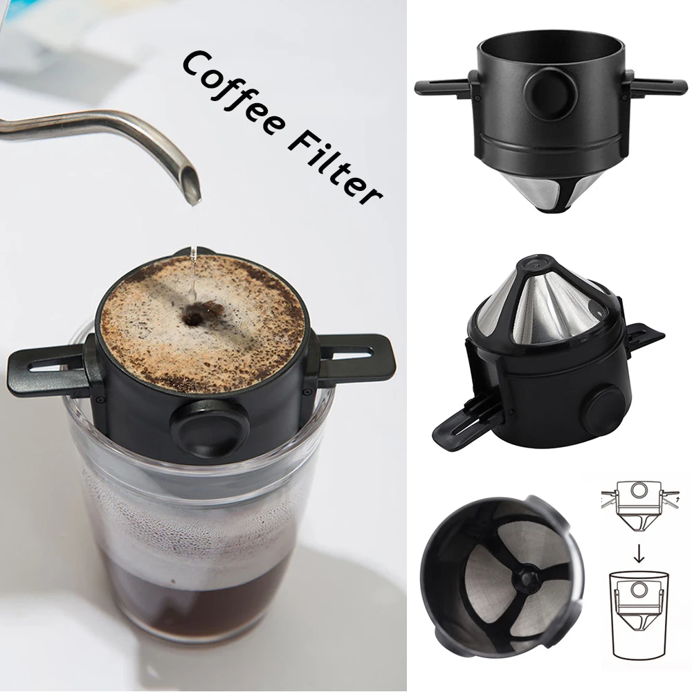 Stainless Steel Coffee Filter Cup Coffee Filter Equipment Foldable Coffee Filter Double-Layer No Filter Paper Coffee Filter Cup