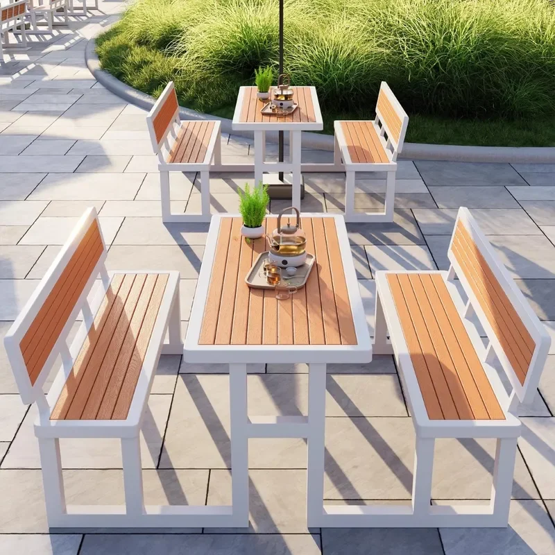 Outdoor One Piece Table and Chairs Set Commercial Street Courtyard Garden Anti Corrosion Dining Table Combination Leisure