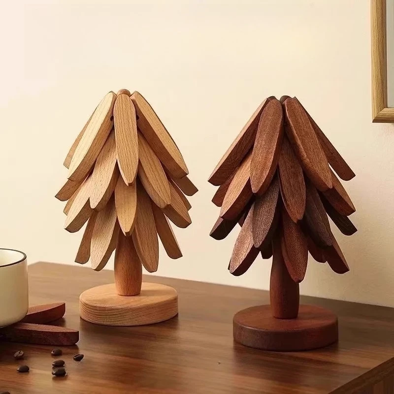 Mantel Individual navideño creativo, adorno para mesa de comedor, árbol de madera maciza, posavasos antiescaldado, tapete para cuenco, bonito adorno de mesa