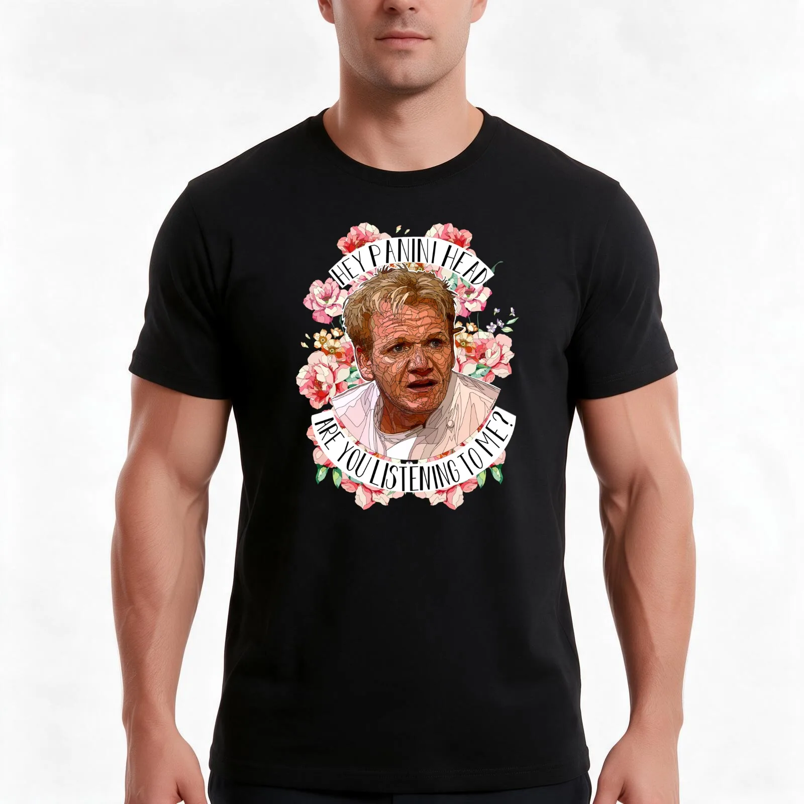 Gordon Ramsey quote panini head T-Shirt, Summer Casual Cotton Tee, Oversized Streetwear Tops, Vintage Graphic Print, 100% Cotton