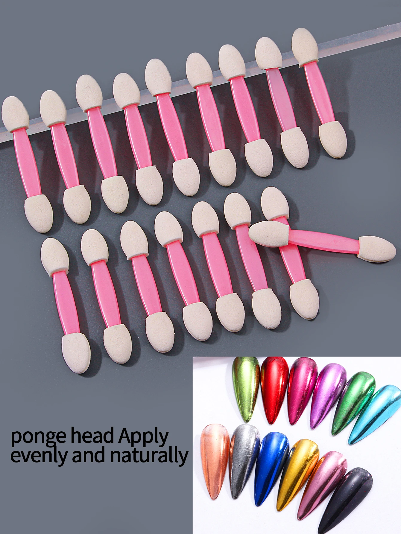 100 Uds. Esponja rosa de doble punta, cepillo para polvo de uñas, palos de esponja para sombra de ojos, aplicador de pluma de pigmento cromado, herramientas de maquillaje portátiles