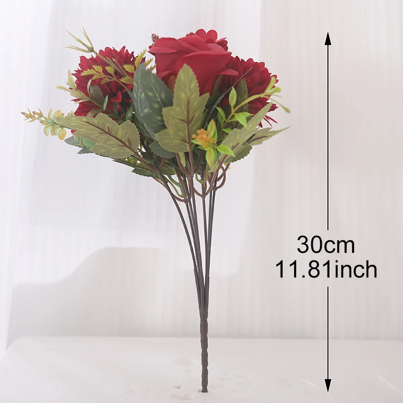 Künstliche Blumen Herbst Rosen Seide Hortensien Gänseblümchen Hause Tisch Blumenstrauß Dekoration Hochzeit Braut Weihnachten Gefälschte Blumen Dekor – Detail 2