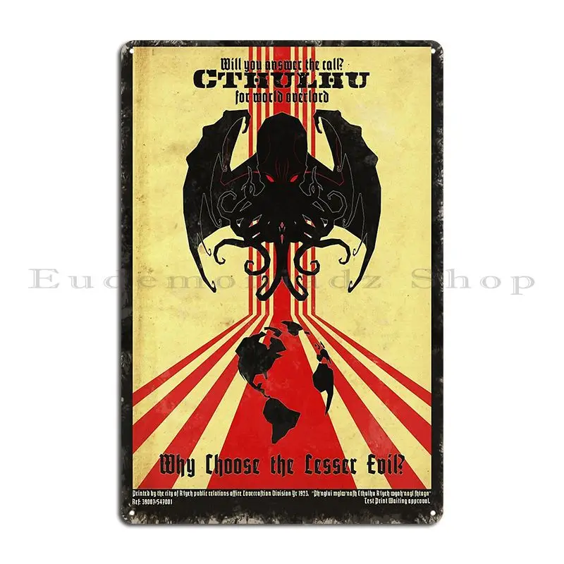 Cthulhu For World Overlord Thinkphar Metal Signs Pub Iron Club Pub Mural Tin Sign Poster