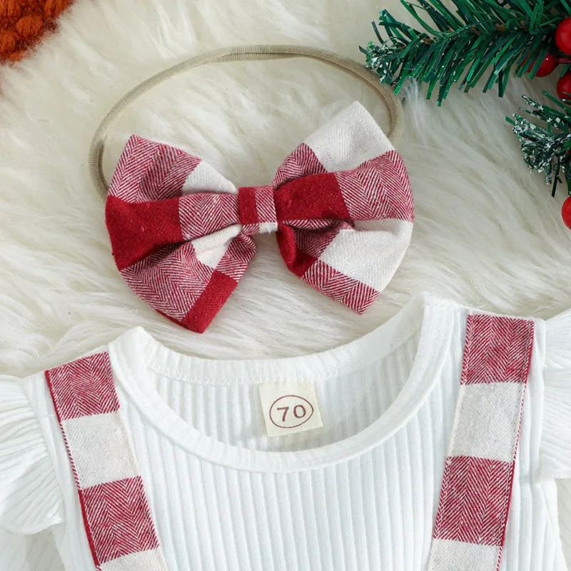 Christmas Baby Clothes Long Sleeve Red Plaid Romper Dress Newborns Christmas Dress Hairband Costume New Year Baby Clothes