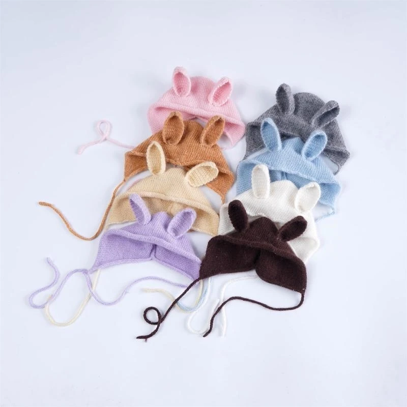 

J15U 2 Pcs Newborn Photography Props Baby Ears Hat for Doll Set Infants Photo Fotografia Knitted Cap