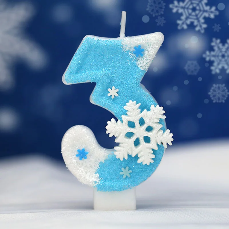 Floco de neve azul aniversário velas congeladas 0-9 número bolo vela princesa bolo topper festa de aniversário decoração festa bolo suprimentos