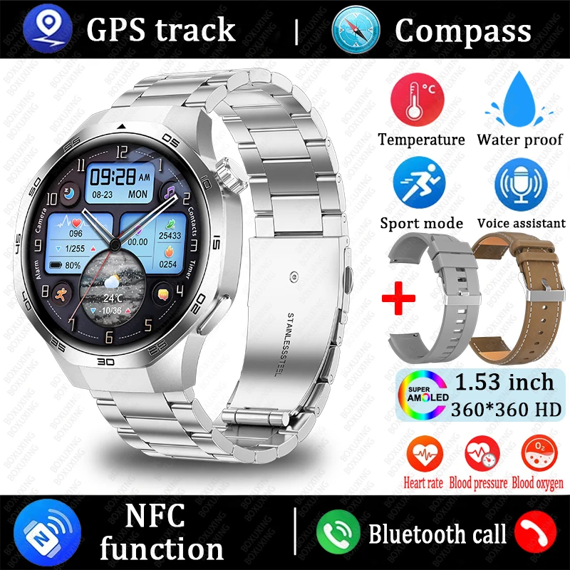 2025 New For Huawei Xiaomi GT5 Pro Smart Watch Men AMOLED HD Screen GPS NFC Heart Rate Bluetooth Call IP68 Waterproof SmartWatch