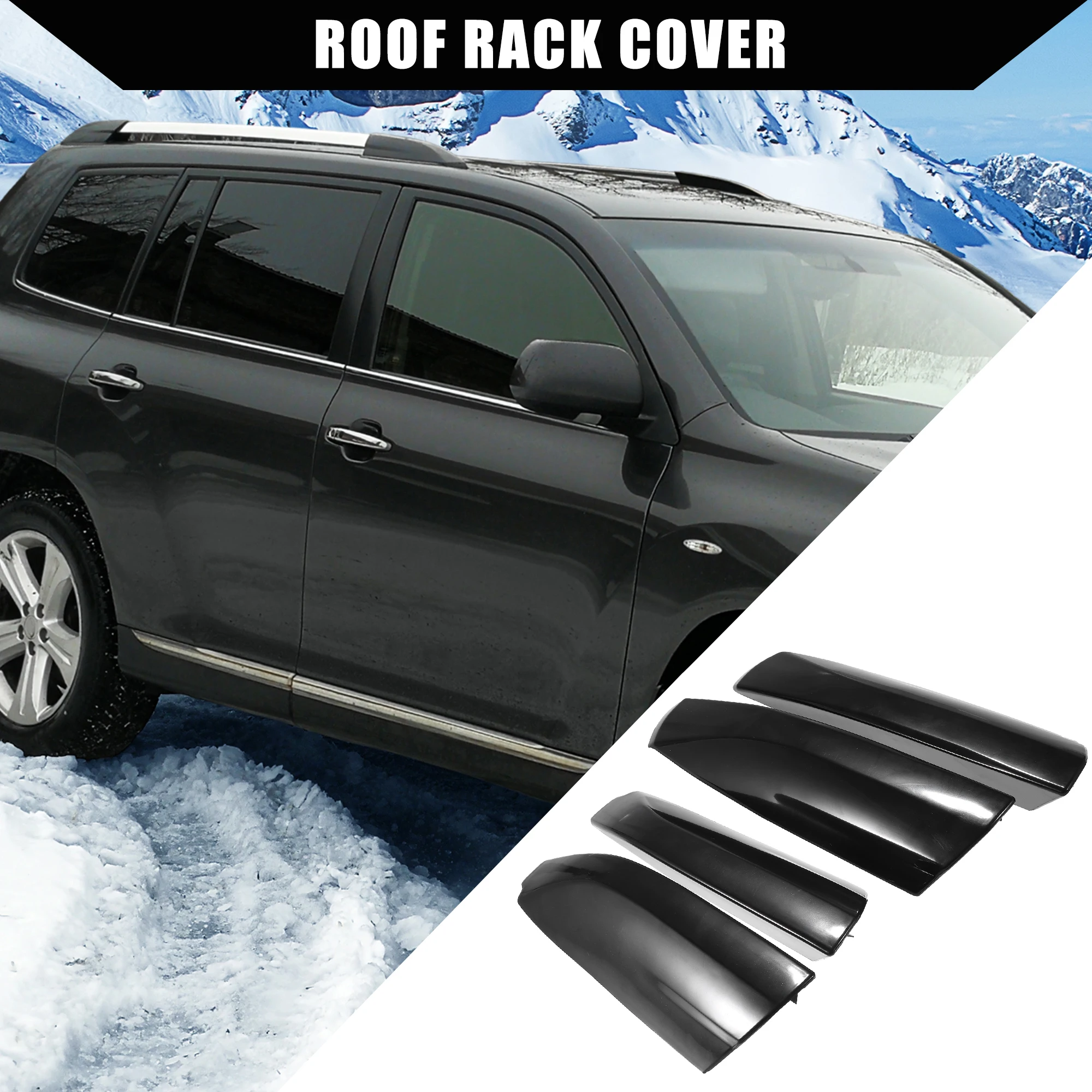 

X Autohaux 4 Pcs Upper Roof Rack Rails End Cap Protection Cover Shell for Toyota Highlander 2008 2009 2010 2011 2012 2013