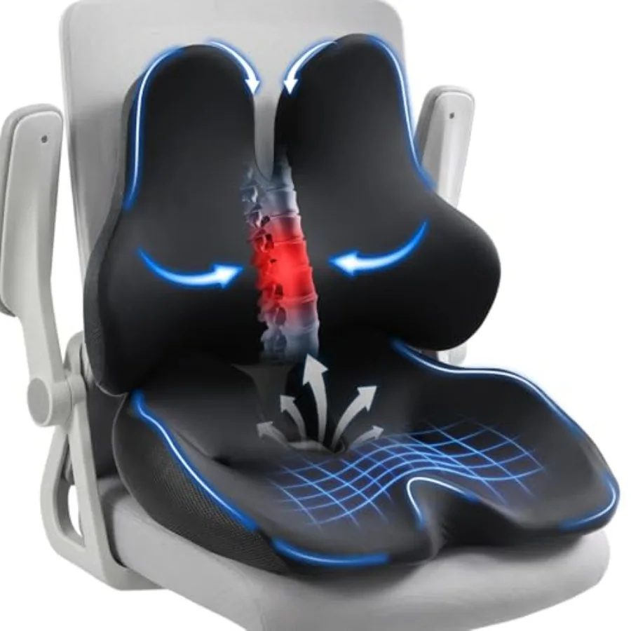 

XLarge Memory Foam Seat Cushion Set with Lumbar Support for Tailbone Sciatica Pain Relief in Office Car Desk Wheelchair - Ergon