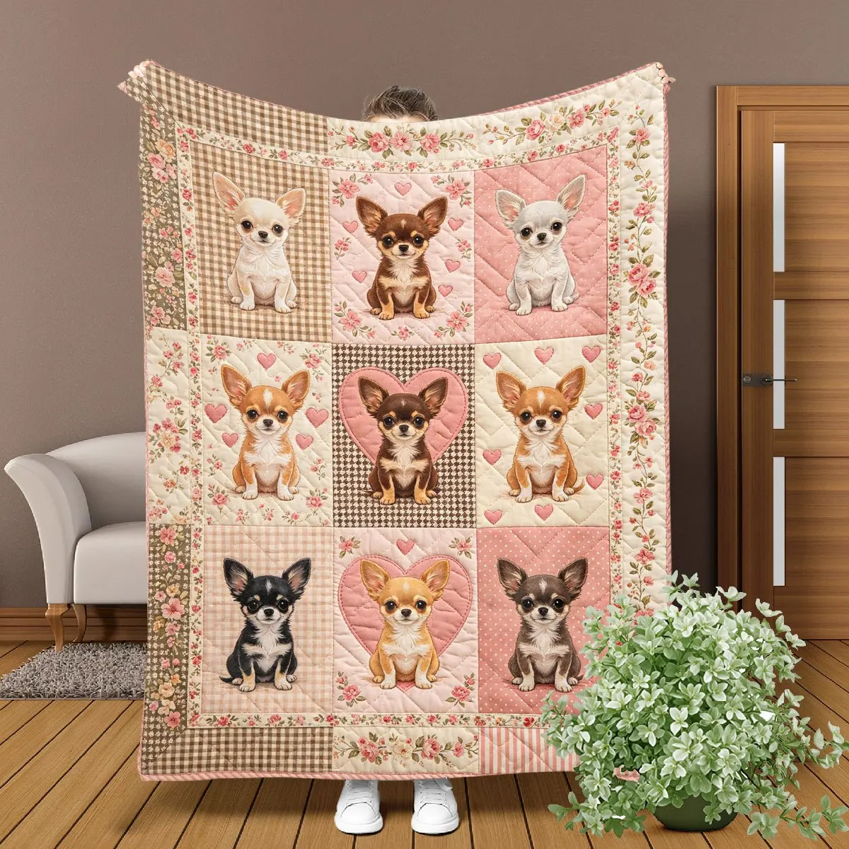 Cute Puppy Dog Portrait Patchwork Blanket Throw for Pet Lovers Novelty Gift Home Decor Cozy Sofa Couch Decoration Canine Lover T