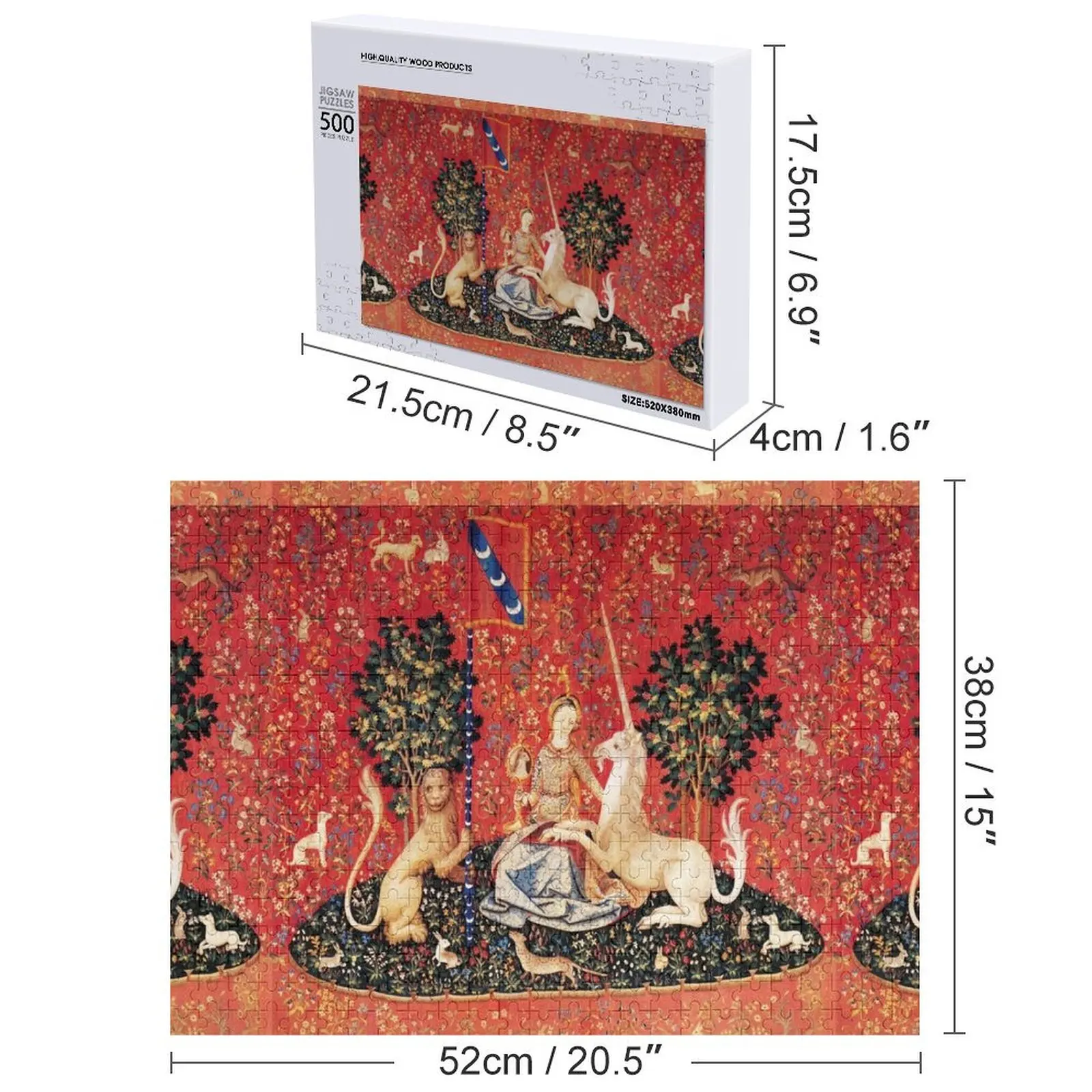 LADY AND UNICORN ,SIGHT Red Green Fantasy Flowers,Animals Jigsaw Puzzle Anime Wooden Jigsaws For Adults Puzzle