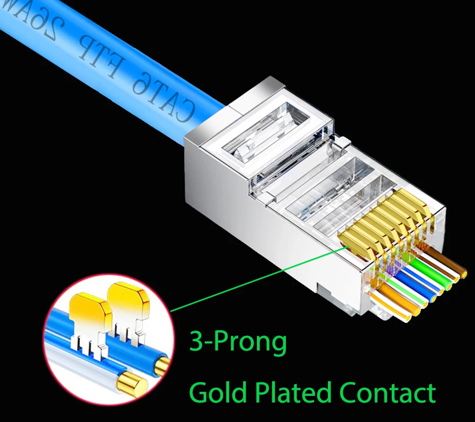 50/500pcs Pass Through RJ45 Cat6/Cat5e Connectors Crystal End Gold-Plated 8P8C Crimp UTP Standard Ethernet Network Modular Plug
