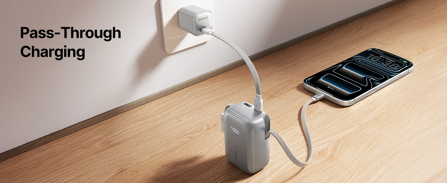Baseus 45W Powerbank 10000mAh mit integriertem, einziehbarem USB-C-Kabel, abnehmbarem Kabel, Ladegerät 20000mAh für iPhone 18 Duo Pro Max S26 – Detail 6