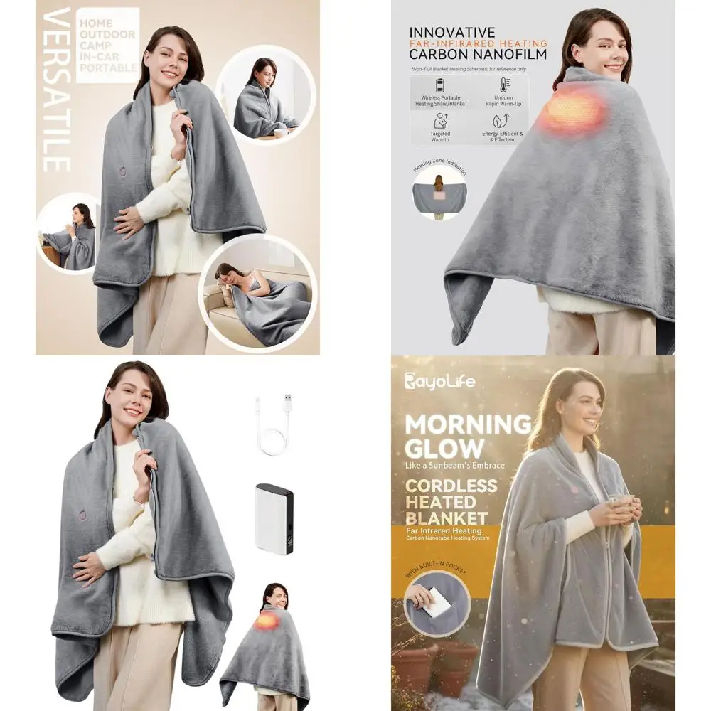 

Portable Rechargeable Heated Blanket with Infrared Warmth, Plush Faux Rabbit Fur for Comfort Anywhere