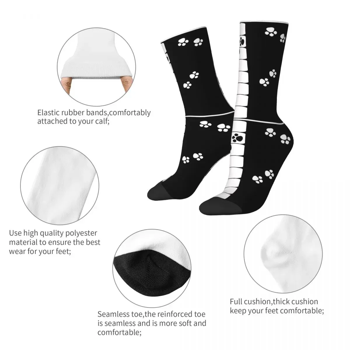 Autumn Winter Colorful Women Men Black And White Piano Keyboard Socks Cat Paw Breathable Basketball Socks