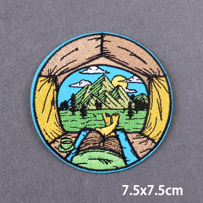 Camping Mountain Iron On Patches DIY Embroidery Patches For Clothes Jeans, Jacket And Backpack Adventure Fusible Patch